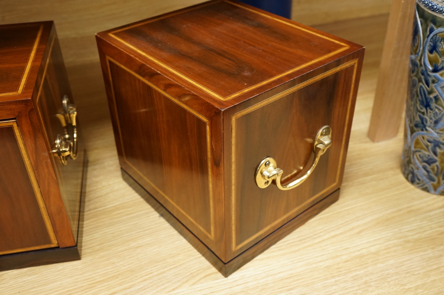 Two mahogany-cased hardstone mahjong sets, 22.5cm tall